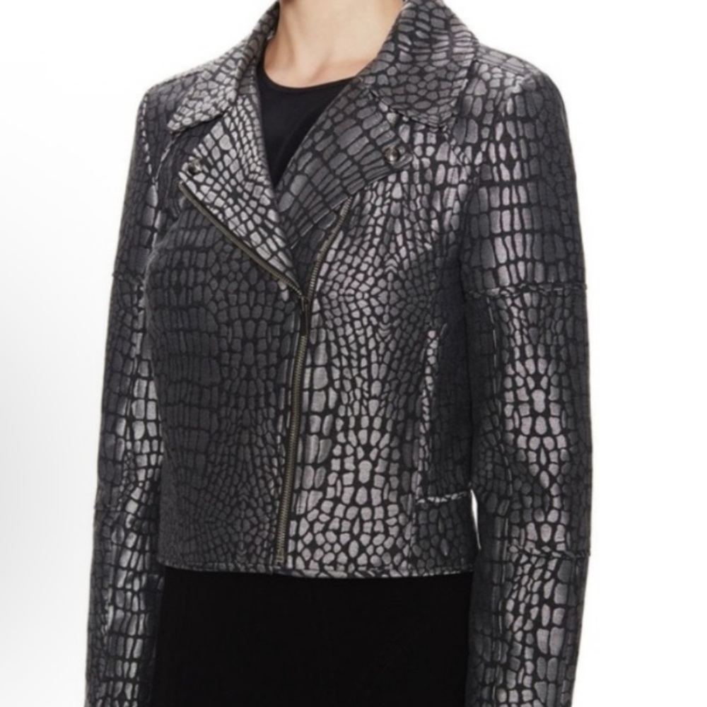 Diane Von Furstenberg Angie Alligator Print Jacquard Moto Jacket - Picture 10 of 11